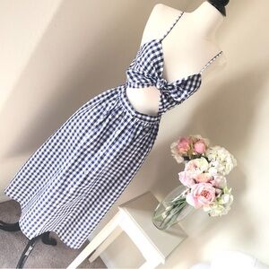 Zara Blue and White Gingham Midi Dress